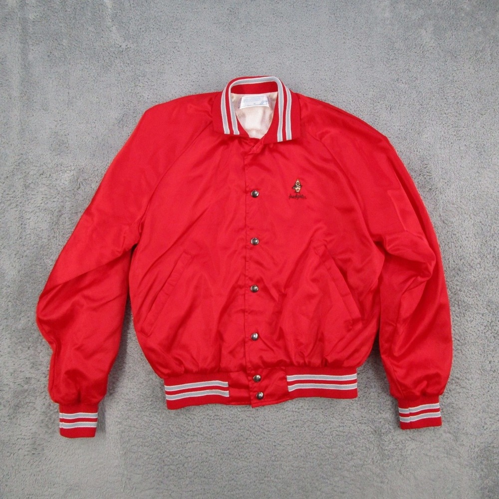Vintage Capricorn Satin Bomber Jacket Mens Medium Red Firefighter Made in USA